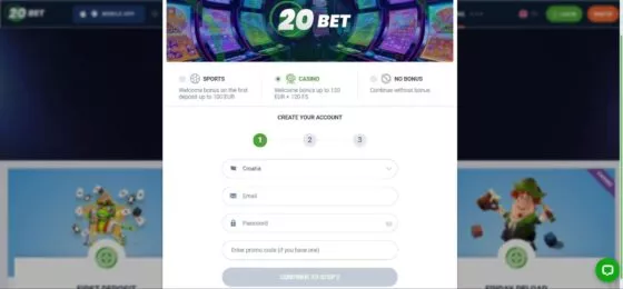 Registracija 20bet
