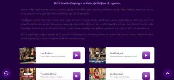 Jackpot City kasino uživo