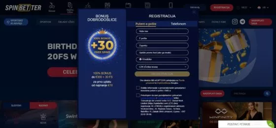Registracija Spinbetter