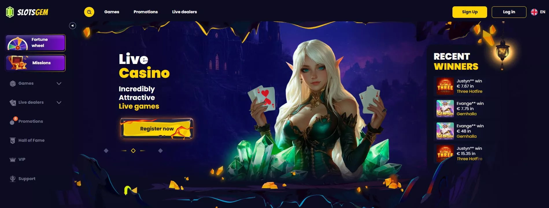 SlotsGem Casino glavna stranica